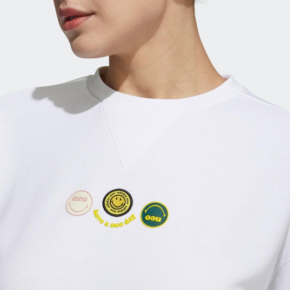 adidas Felpa Girocollo con Logo Ricamato Neo X Smiley da Donna Top Bianco H45537