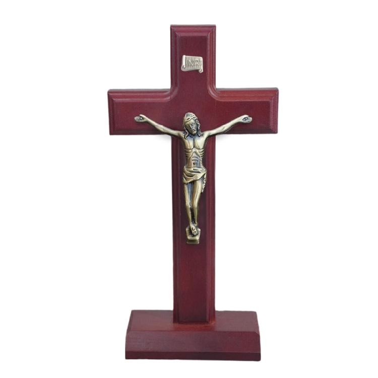 Wooden Catholic Crosses with Stand Tabletop Wall Mount Religious Decoration Tabletop Ornament Prayer Religious Gift