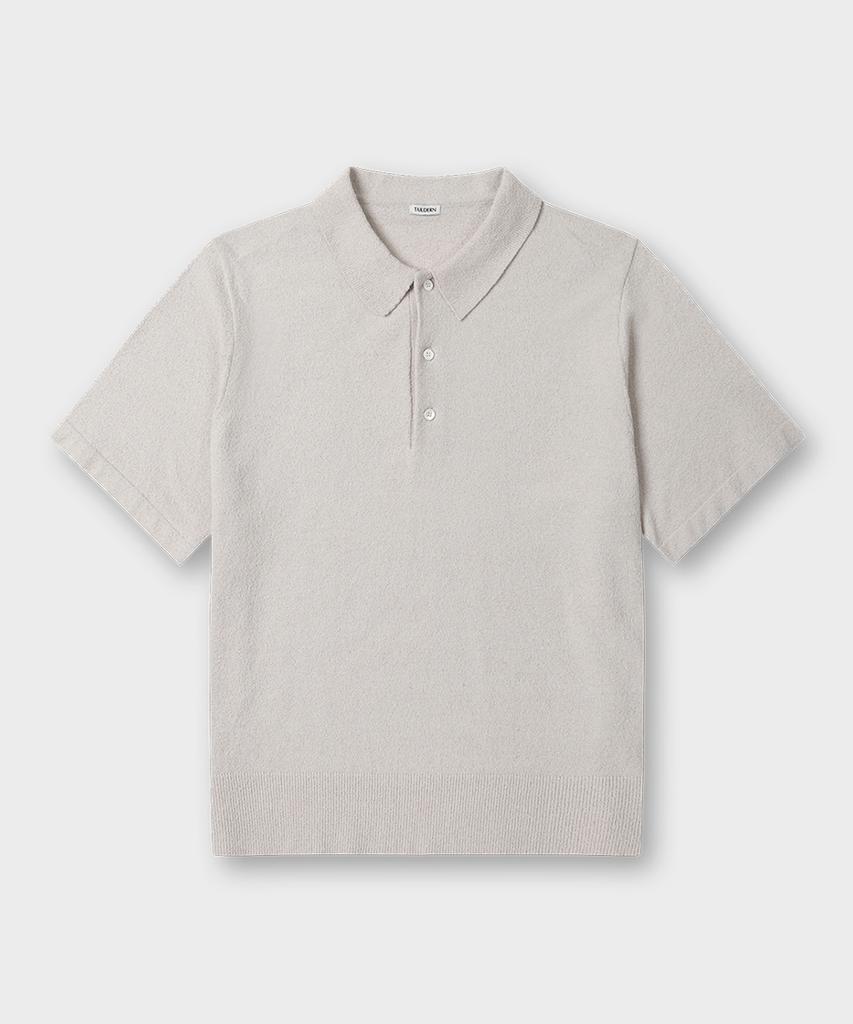 Teildeon Dickie Short Sleeve Boucle Yarn Knit Polo Shirts Light Gray