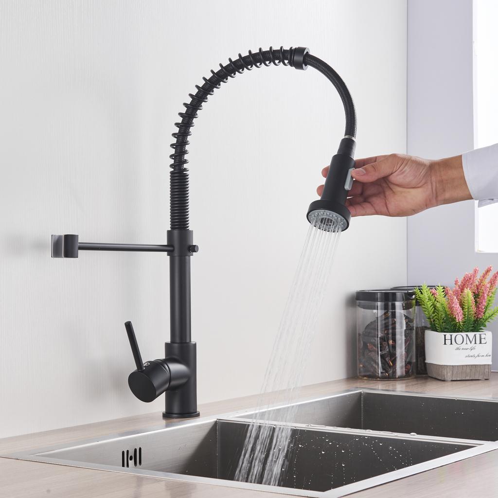Brushed Gold Kitchen Sink Faucet One Handle Spring Hot and Cold Water Tap Deck Mounted Bathroom Kitchen Crane