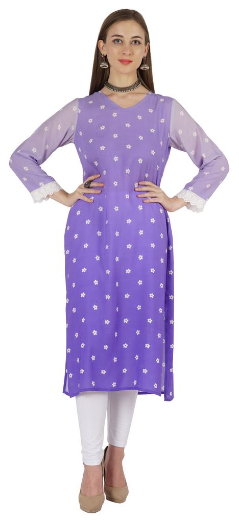 Bimba Printed  Designer  Kurta  For Womens Straight Kurti V-Neck Ethnic  Traditional  Wear - Cotton