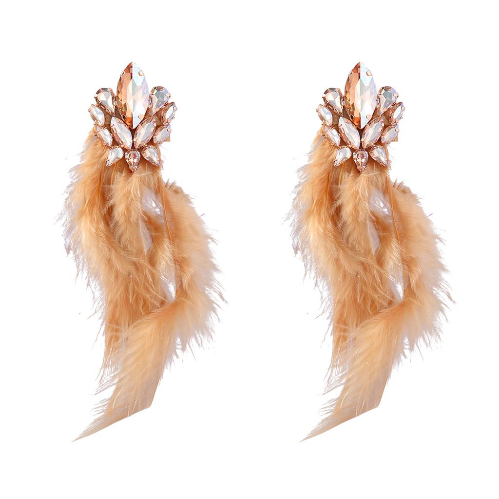 Exaggerated Floral Long Feather Tassel Earrings for Women, An Artistic Ear Accessory.