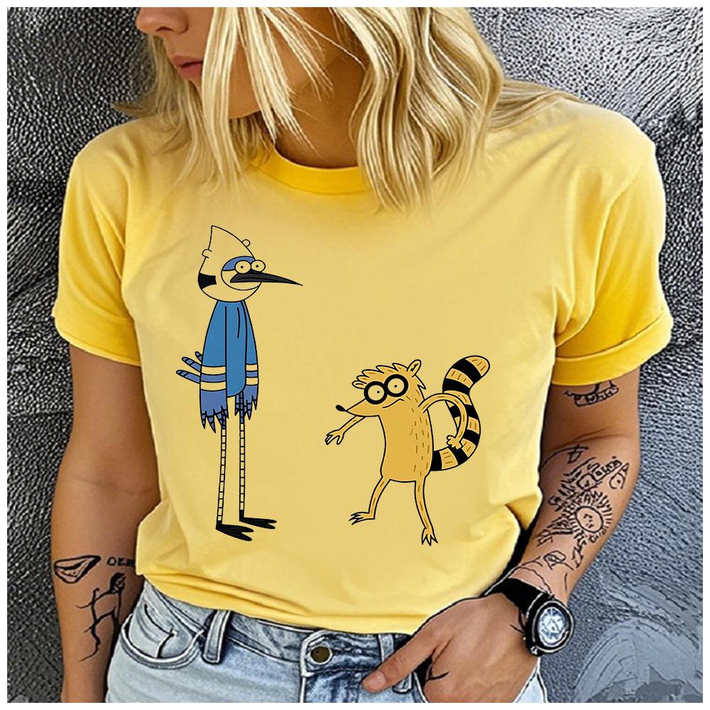 Unisex Baumwoll-Sommertop Retro-Animationsdruck Lockerer Rundhalsausschnitt Kurzarm Mode für Liebhaber