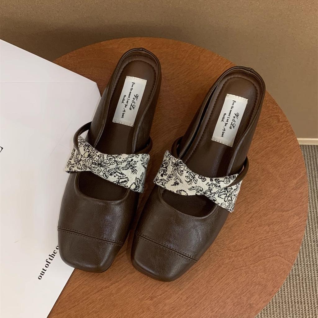 Inner heightening bag head half slippers women wear new spring and summer new French fairy platform Mary Jane slope heel single shoes