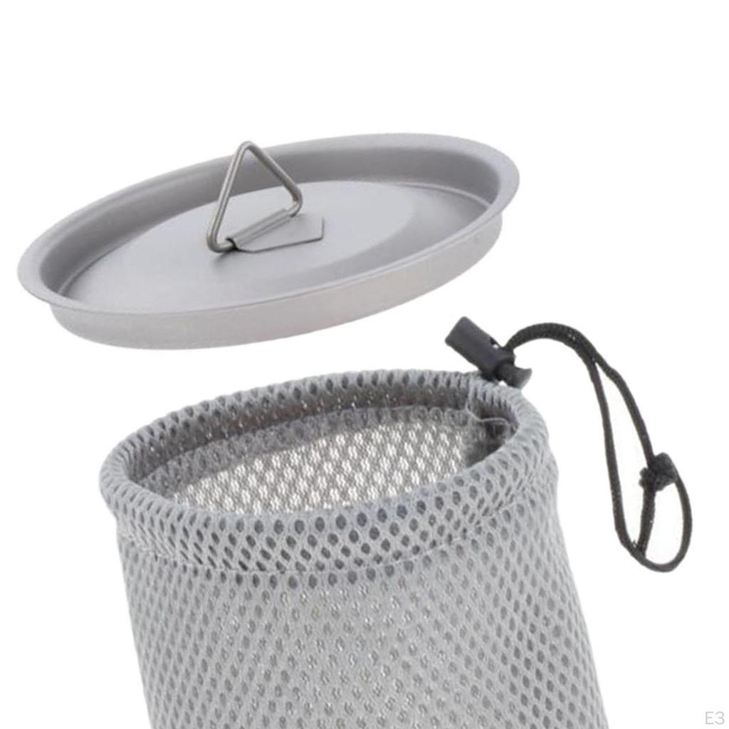 Titan-Becherdeckel und Netz-Kordelzugbeutel, ultraleichter Becher, Campingtopf zum Klettern im Freien