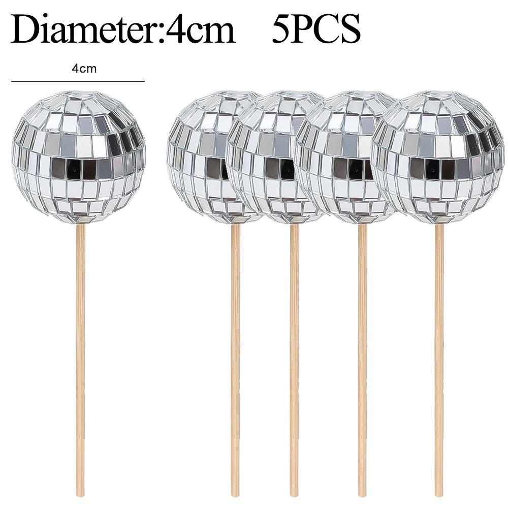 Lot Disco Decorative Balls Retro Cake Cake Insertion Card Home Birthday Party KTV Bar Decor Sequin Wedding Reflective Glass Ball