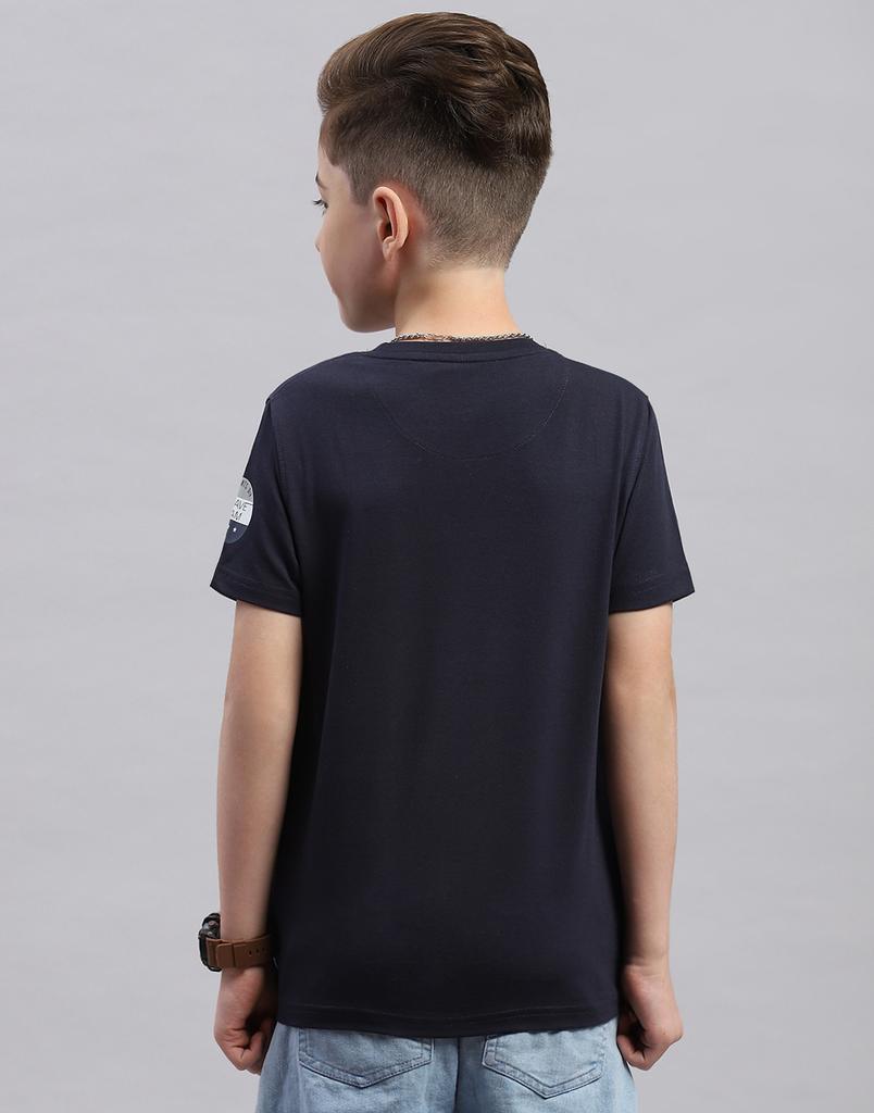 MONTE CARLO Jungen Dunkelblau bedrucktes Rundhals-T-Shirt