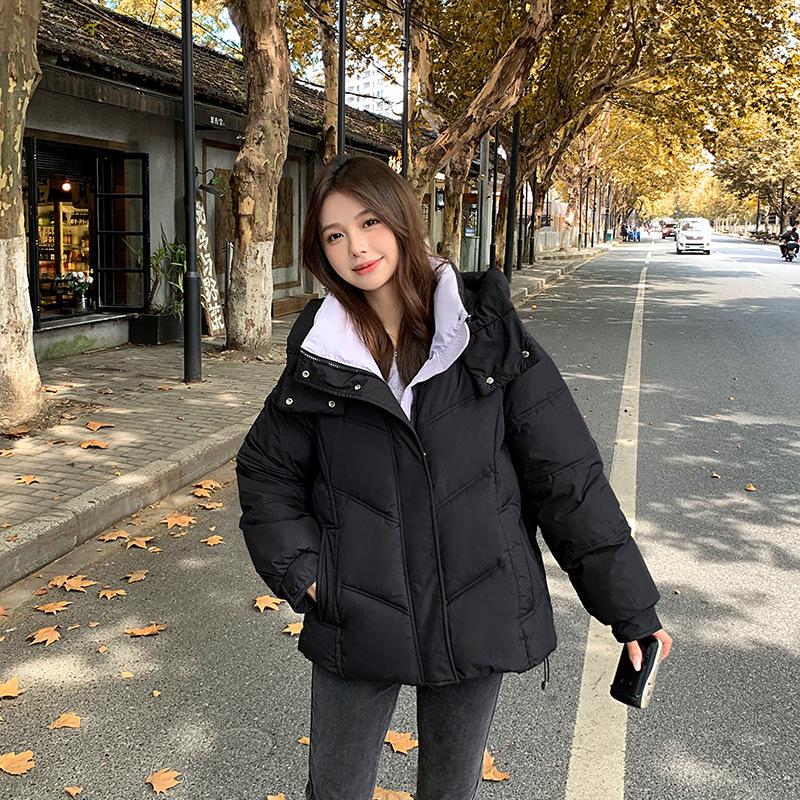 

Fleece cotton-padded jacket winter bread student new loose short thickened hooded cotton-padded jacket XL чёрный