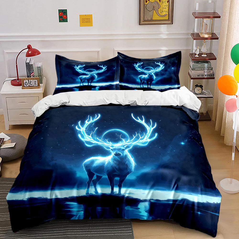 Glowing Deer Three-Piece Set Soft Comfortable Duvet Cover Bedding Set Included 1*Duvet Cover & 2*Pillowcases, Gift