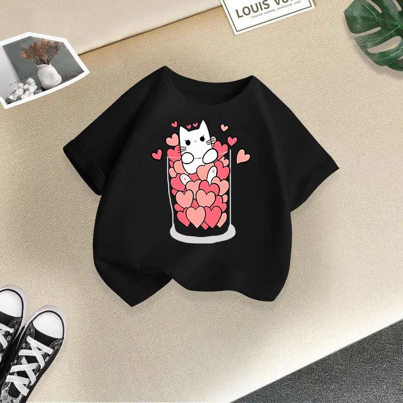 Children's Casual Short-sleeved T-shirt - Summer Girls' And Boys' Fashionable And Cute Cat T-shirt