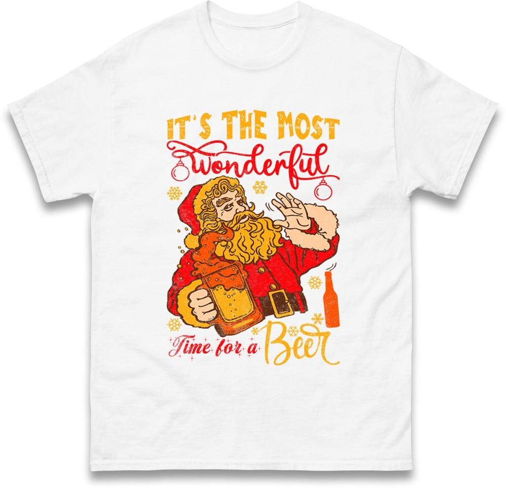 Its The Most Wonderful Time For A Beer Santa Christmas Tshirt Drinking Top