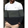 Men's Casual Striped Printed T-shirt 3D Printed Breathable Quick-drying Round-neck Long-sleeve T-shirt, Simple Style Workwear