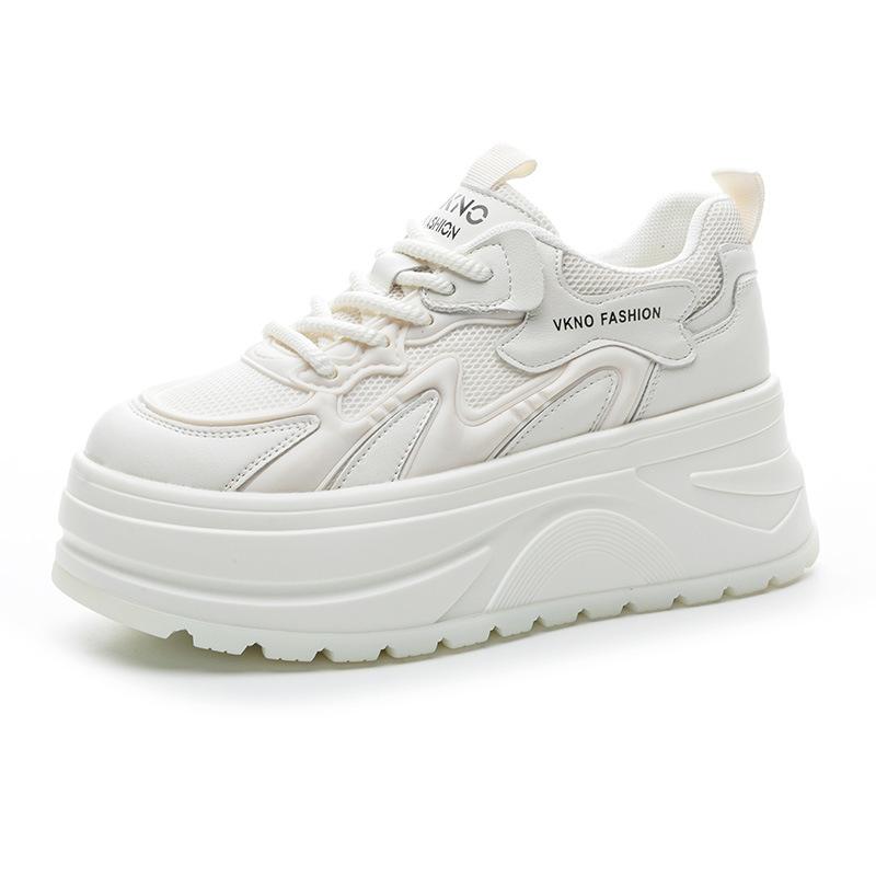 Inner height increase white shoes women's spring new leather thick baseplate shoes lightweight soft sole versatile casual shoes