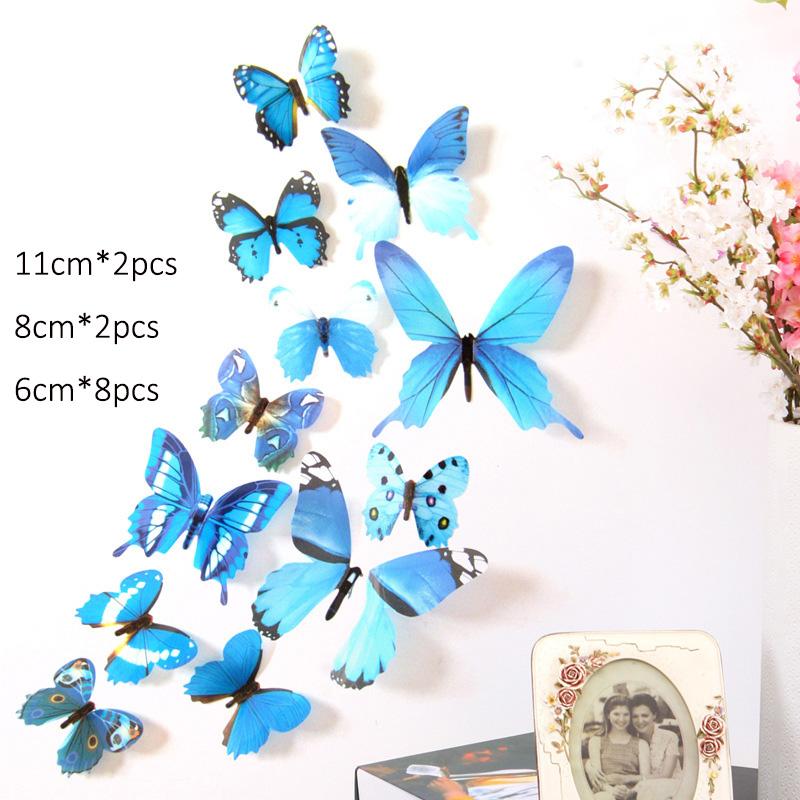 12Pcs 3D Butterfly Wall Stickers Living Room Bedroom Background Refrigerator Decoration PVC Simulated Butterflies Stickers