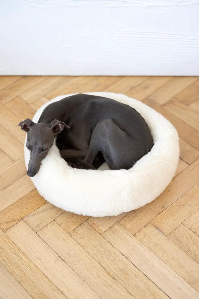 Round Natural Wool Pet Bed - White 30 cm