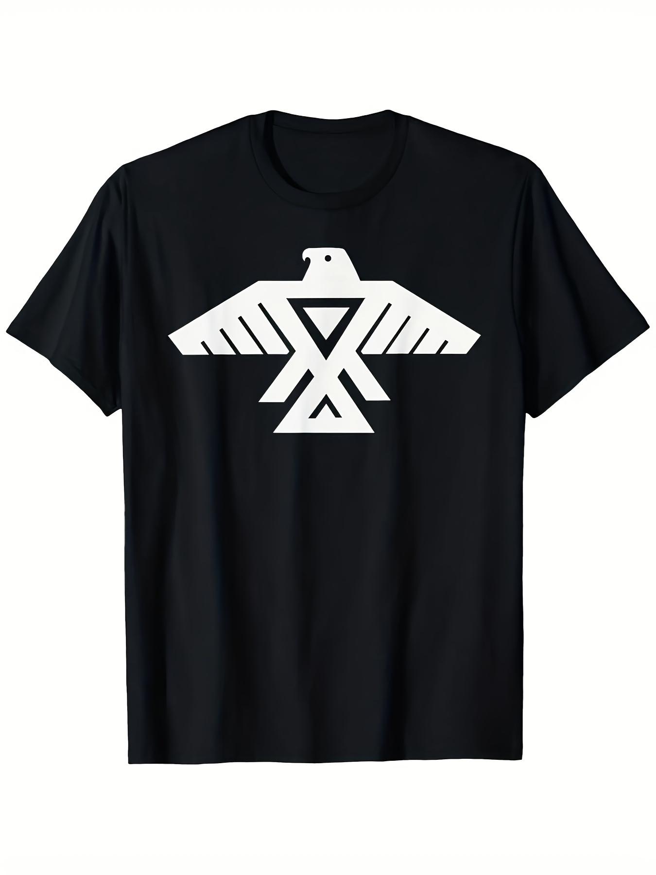 Anishinaabe Thunderbird Flag Symbol T-Shirt - Black with White All-Over Print L