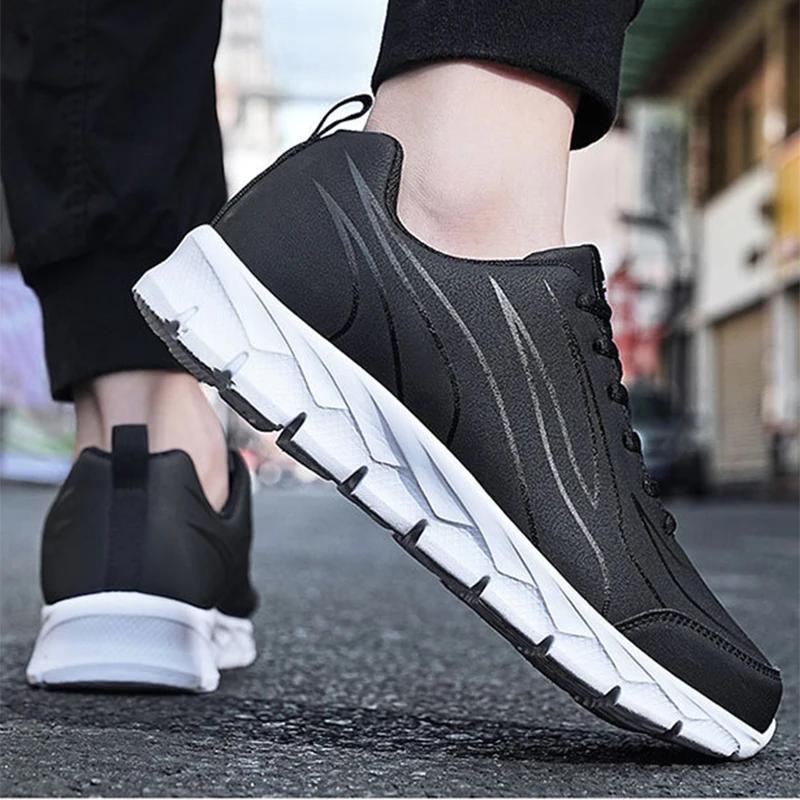Men Sneakers PU Leather Soft Sports Running Shoes Casual Shoes for Men Solid Black Walking Footwear Fitness Jogging Men Shoes