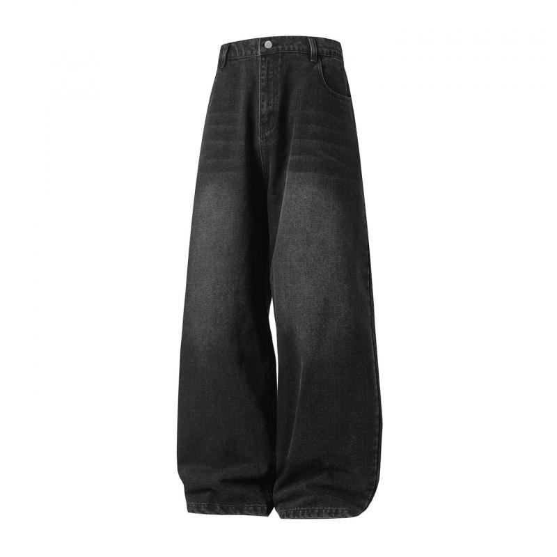 Washed distressed straight loose-fit men's jeans, new four-season vintage silhouette, trendy casual long pants