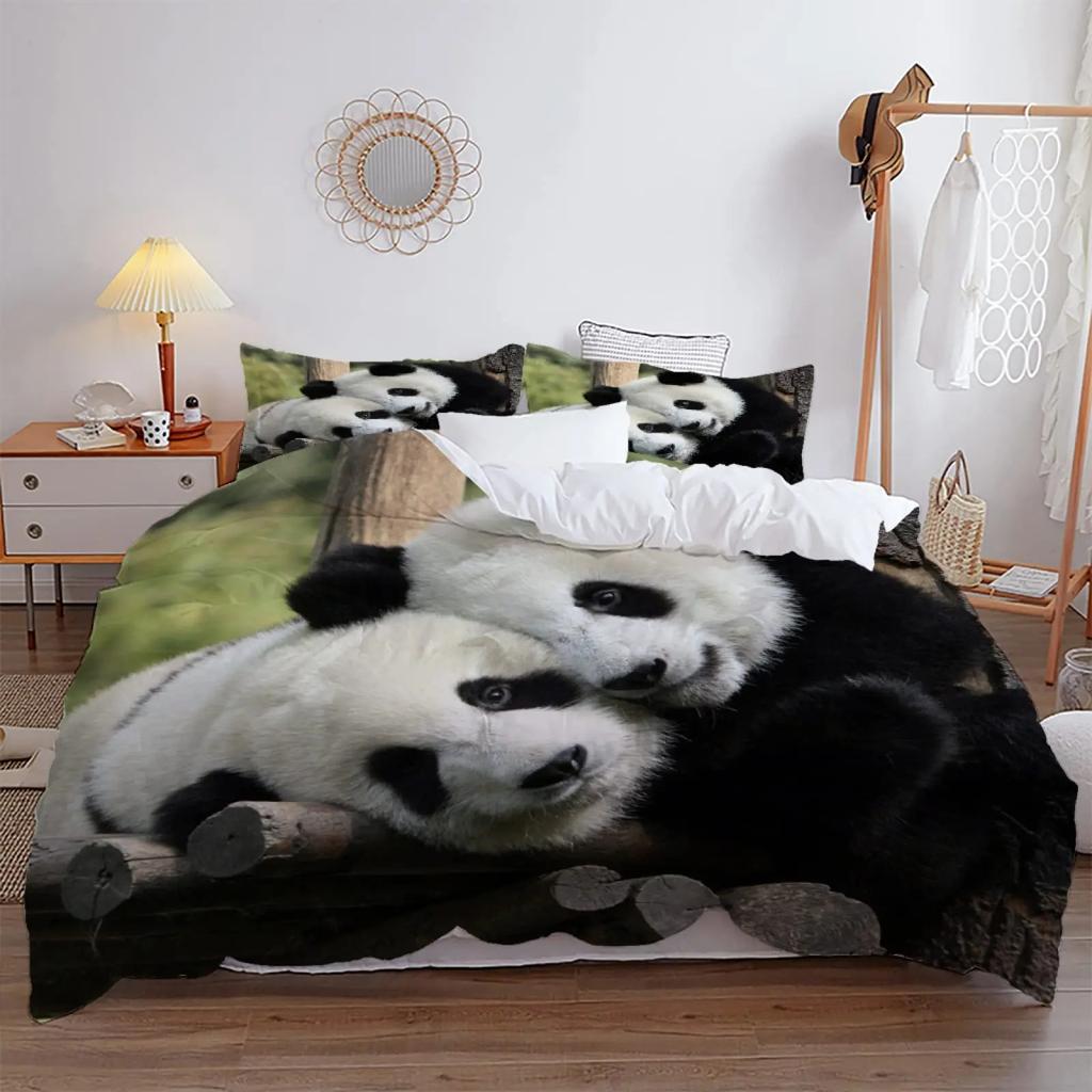 Kinderen Meisjes Dekbedovertrek 3D Panda Print Leuke Dieren Beddengoedset Panda Patroon Voor Slaapkamerdecoratie Dekbedovertrek Eenvoudige Stijl