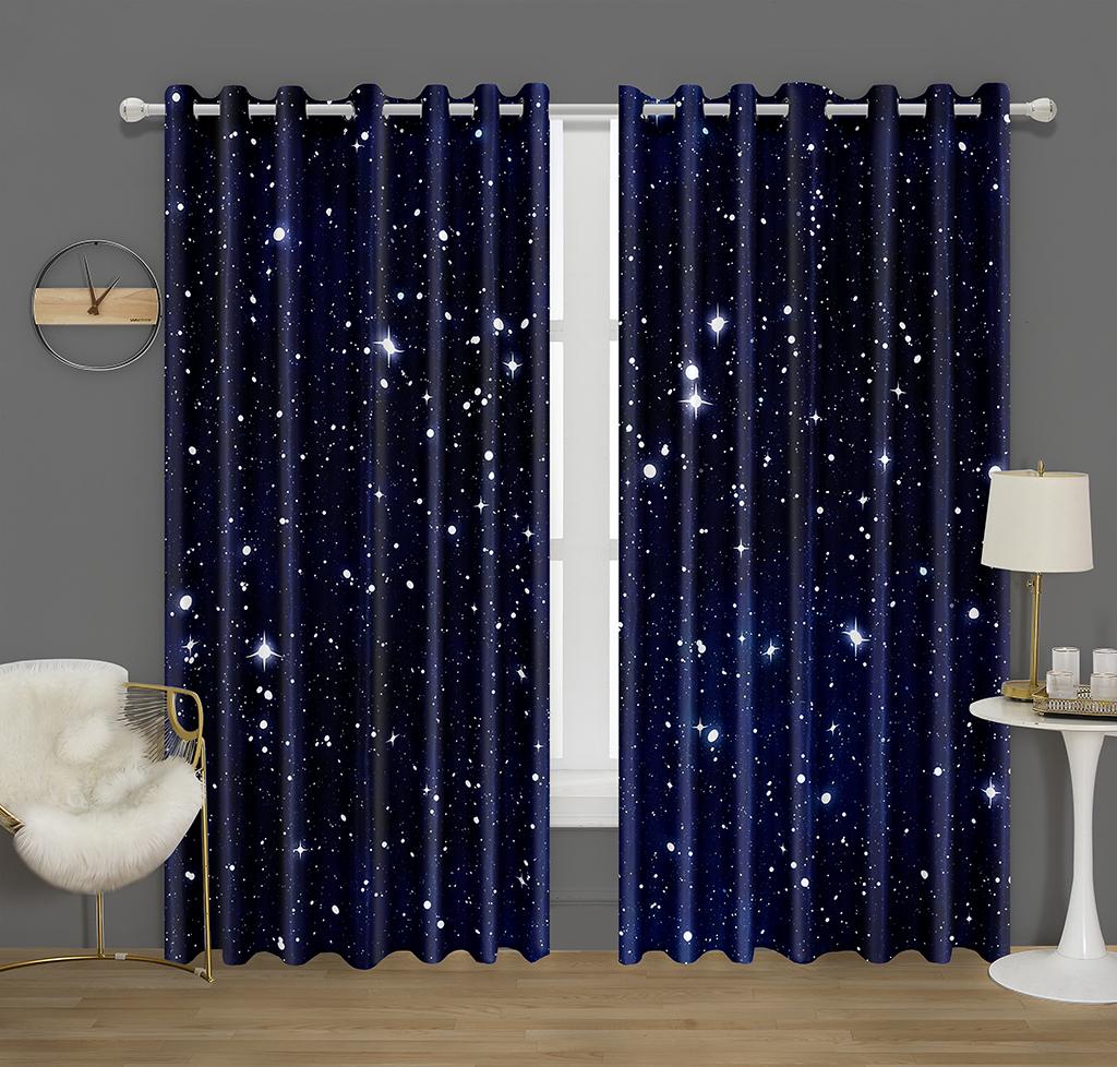 2 Stück Glänzend Farbverlauf Blau Galaxy Sternenhimmel Bedruckte Gardinenstange Tasche Fenster Behandlung Für Schlafzimmer Büro Küche Wohnzimmer Arbeitszimmer