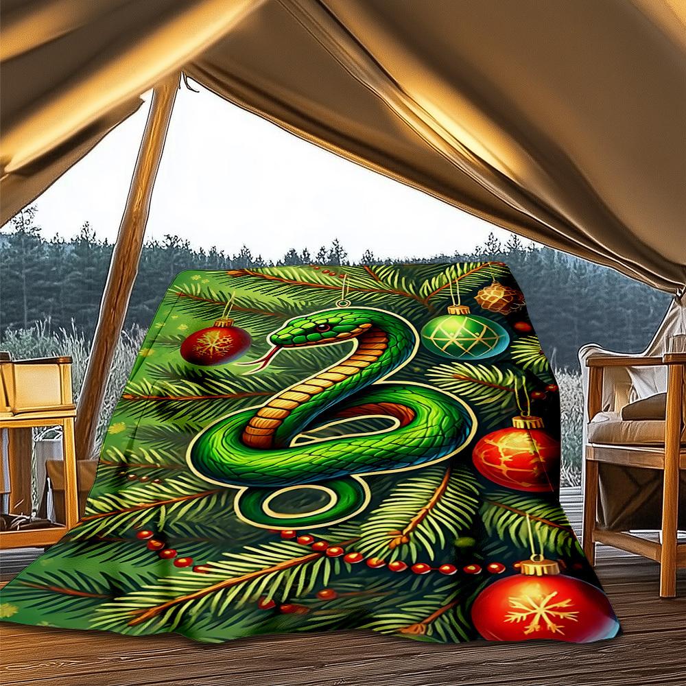 

1pc Christmas Snake Throw Blanket Polyester Fiber, Lightweight Flannel, Soft & Warm, All Season Use for Outdoor, Camping Digital Print 80x120cm