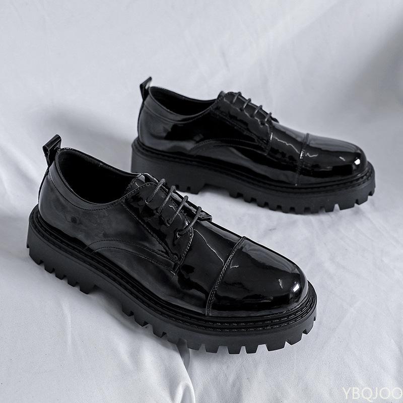 Leather Shoes Men Office Casual High Platform Patent Leather Shoes Male Harajuku Korean Streetwear Vintage Wedding Shoe