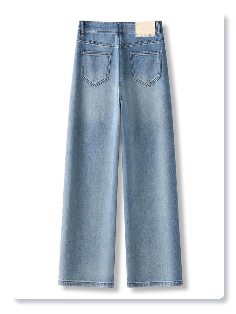 Sommer 2026 Dame Høy Midje Lys Blå Vide Ben Denim Jeans