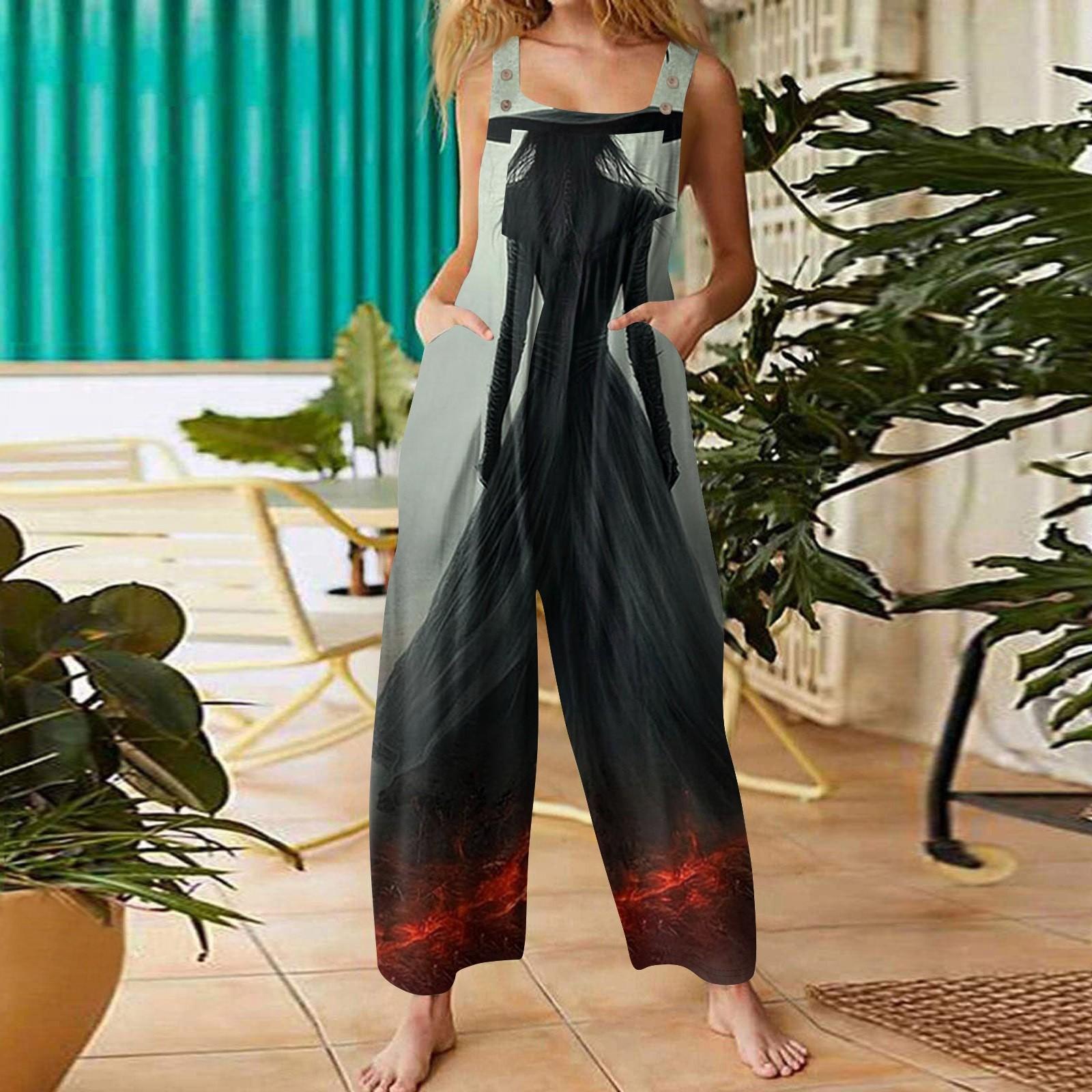 

Женская мода ул.. Повседневный свободный ретро-комбинезон с подтяжками и принтом ко Дню Святого Патрика XL