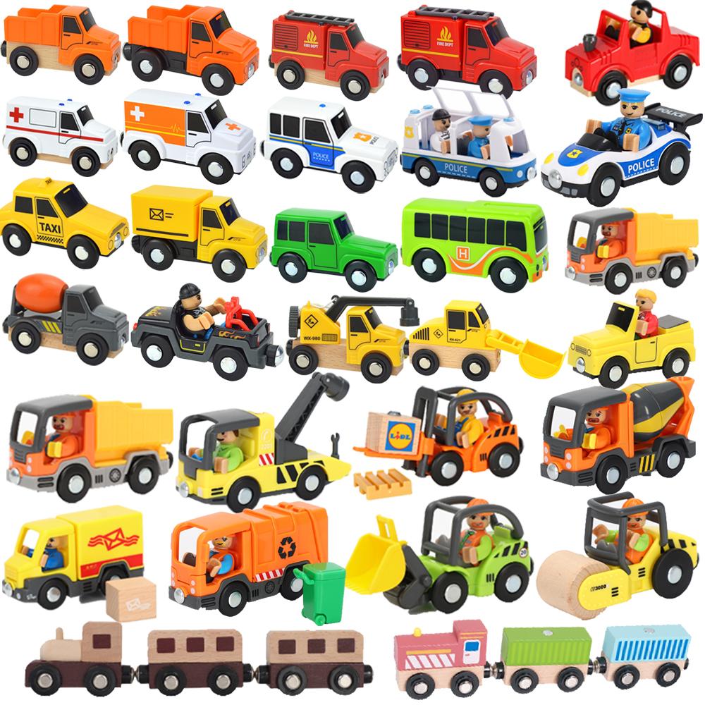 1PC Wooden Magnetic Train Car Locomotive Toy Wood Railway Car Truck Accessories Fit Biro Wooden Tracks Toys for Children Gifts