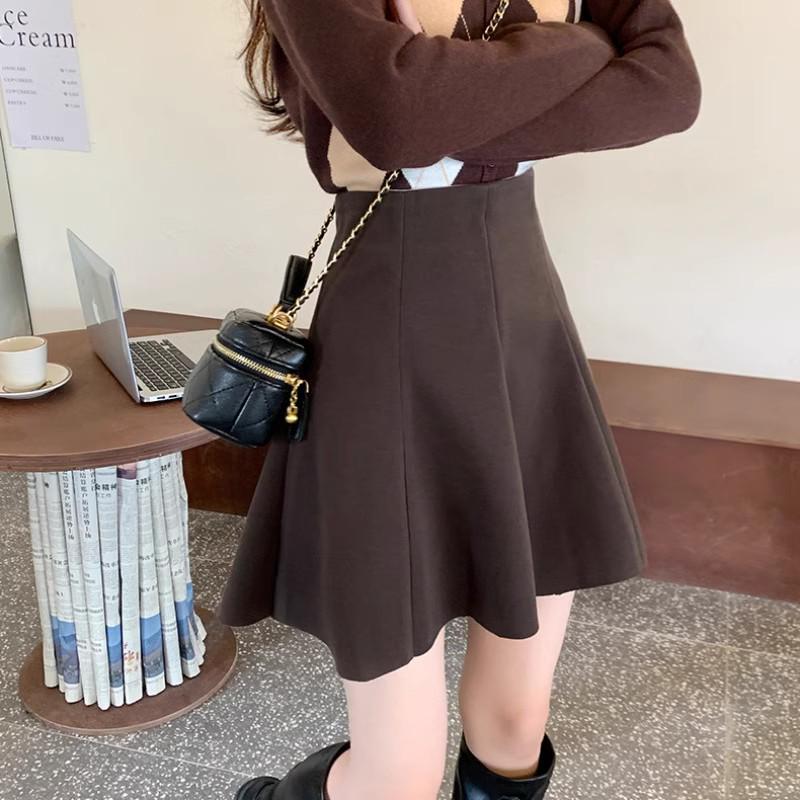 Women's Versatile High Waist A-line Woolen Skirt for Autumn/Winter