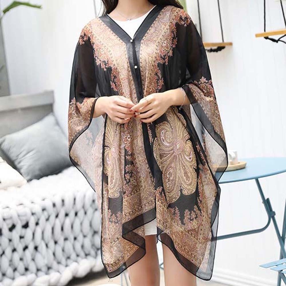 With Buckle Sunscreen Thin Large Scarf Breathable Seaside Vacation Cloak  for Mom
