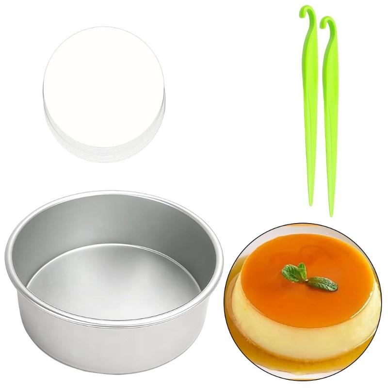 Cake Molds Set with 2Pcs Aluminum Alloy Mini Cake Tins Baking Pan and 50Pcs Paper Liners, 2Pcs Demold Tool for Birthday Cakes, Cheesecakes, and Home