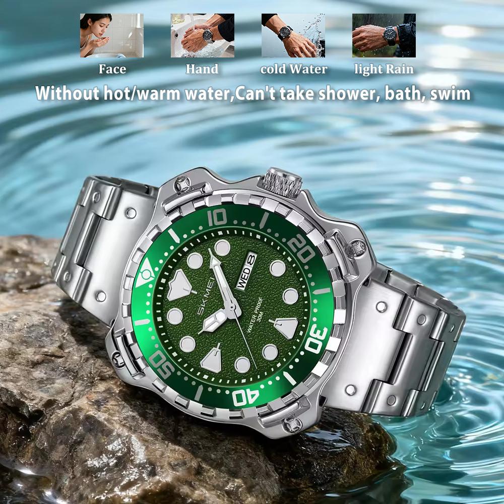 Fashion Man Watch Simple Stainless Steel Band Clock Luminous Waterproof Auto Calendar Quartz Watches for Men