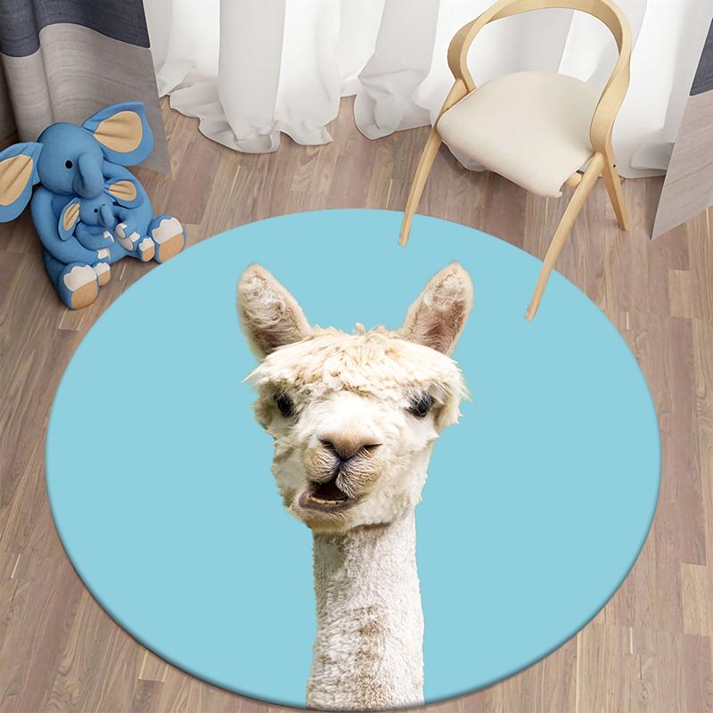 Animal Color Printed Pattern Circular Floor Mat Kawaii Decorative Carpet Home Bedroom Decoration Anti Slip Floor Mat