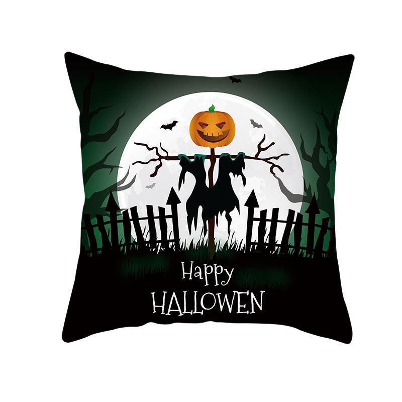 Halloween Theme Horror Pumpkin Bat Print Pattern Cushion Cover Home Living Room Sofa Decoration Square Throw Pillow Cover