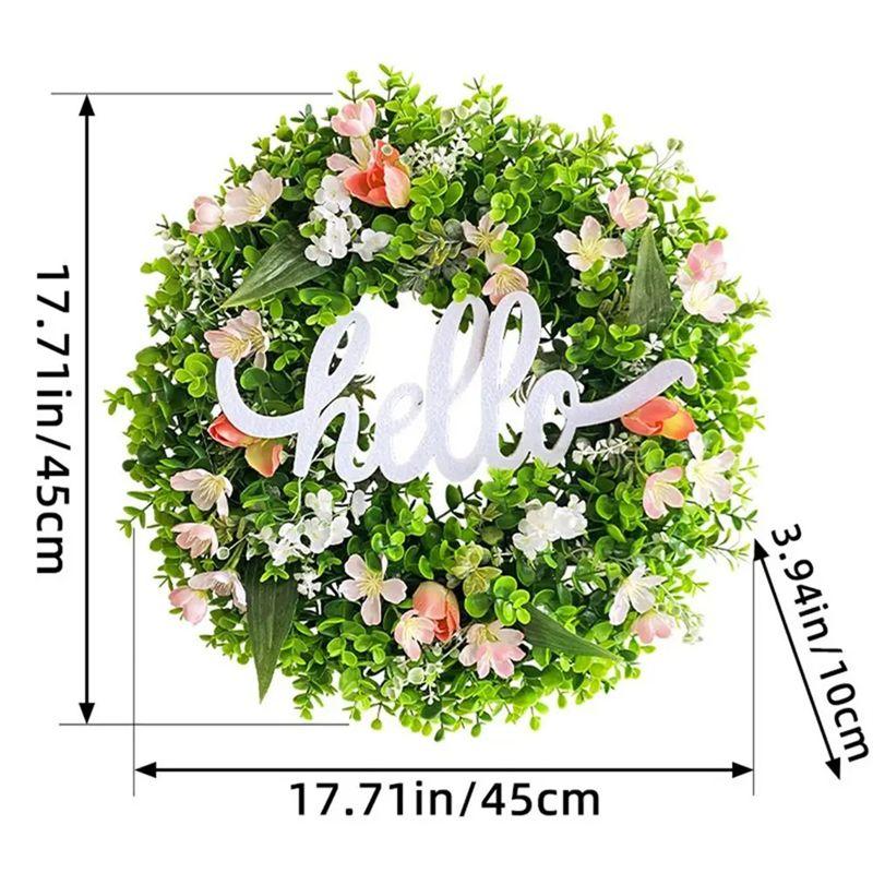 AAAF Alphabet Wreath Green Artificial Wreaths With Hello Sign Flower Wreath For Front Door Wall Window Festival Wreath