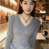 Long Sleeve V Neck Pullover Thick Loose Fit Korean Style Knitwear Fall Winter Sweater  Inner Wear
