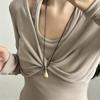 Minimalist Leather Rope Water Drop Long Necklace Fashion Versatile Women Sweater Jewelry