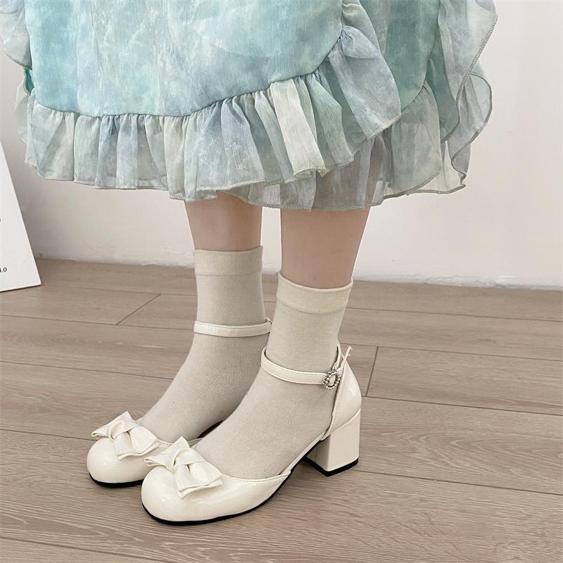 New White High Heels Pumps White Lolita Shoes Women Mary Jane Shoes Vintage High Heel Japanese Style Black College Student Shoes