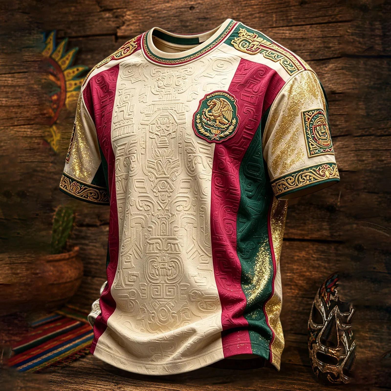 Heima C Heren Mexico Voetbal Rond Hals Korte Mouw Bedrukt Shirt voor Voetbalfans en Vrijetijdskleding M