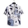 Men's Summer Japanese Trend Newspaper Print Shirt & Floral Beach Shorts Set