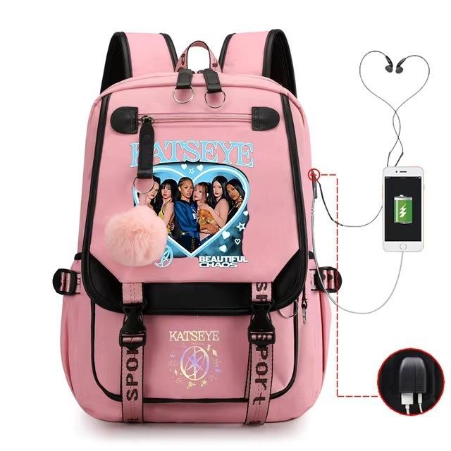2026 New Katseye Kpop Print Backpack Teen Students Casual Daypack Lightweight Large-Capacity Travel Bookbag