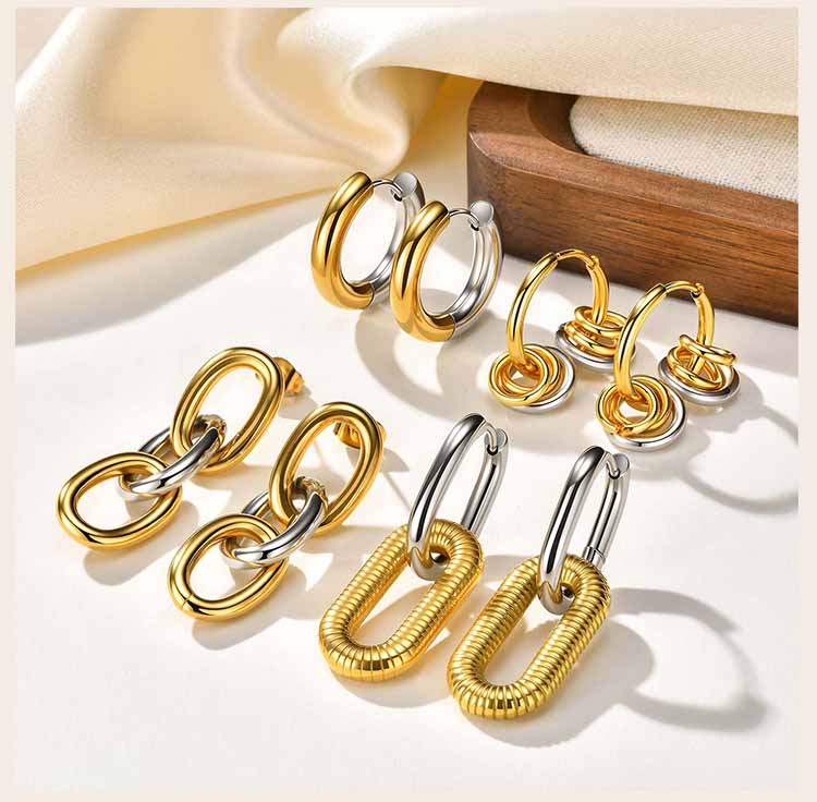 Two Tone Hoop Earrings for Women, Stainless Steel Gold-Silver Color Small Circle Square Huggie Hoop Earrings Trendy Jewelry