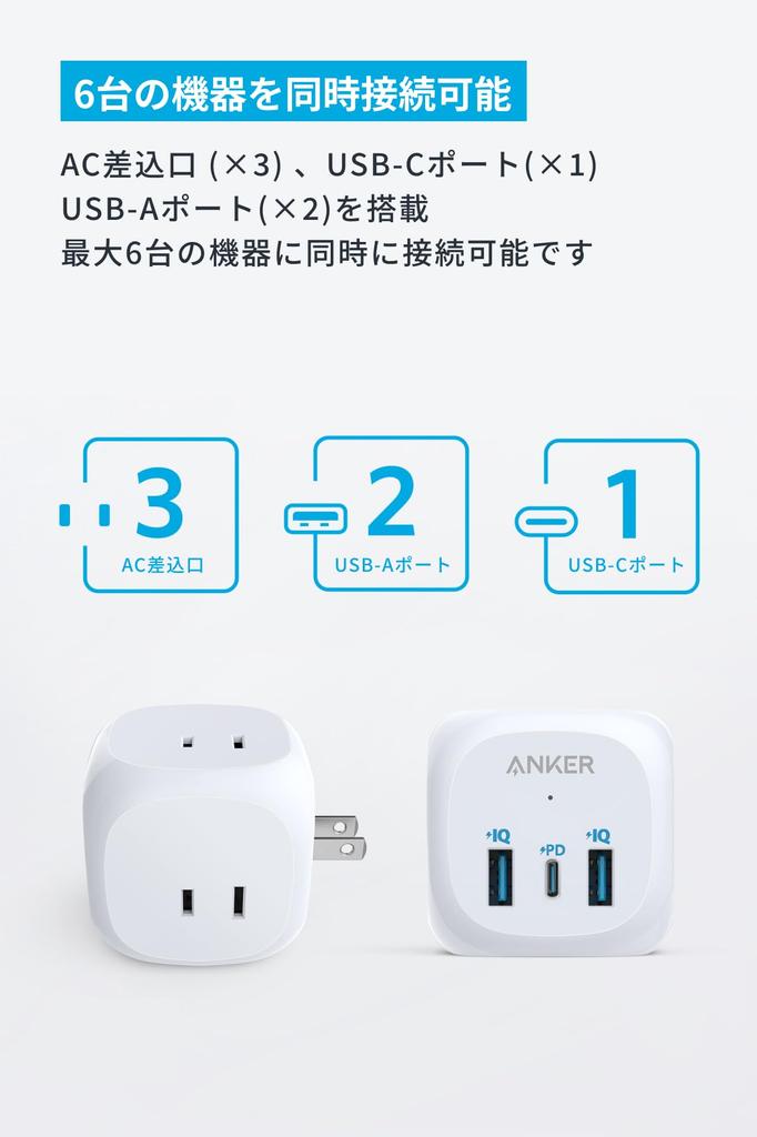 Anker PowerExtend Power AC Technical Standards Power Delivery for Android Smartphones (6-in-1) (USB Strip, Outlet, USB-C Port, USB-A Port) [PSE