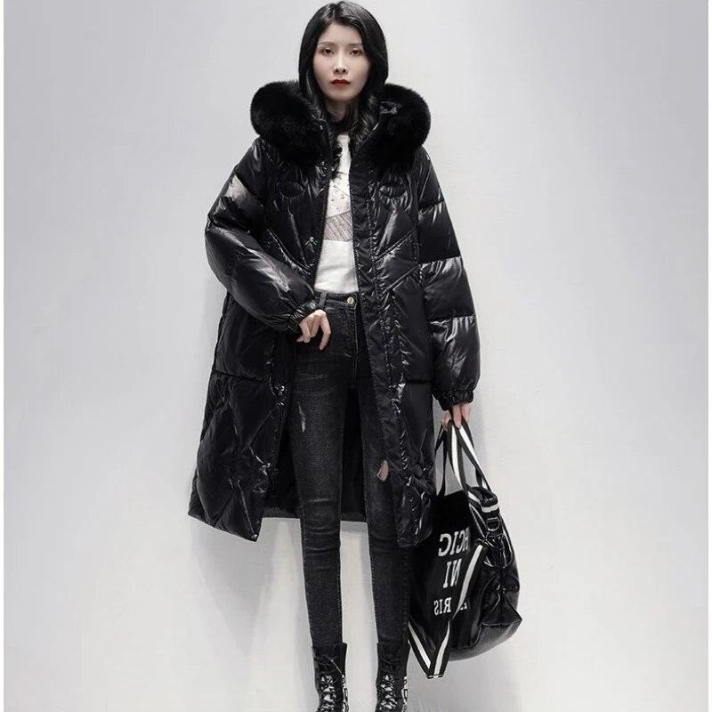 Giacca da donna in piumino ispessita in inverno per trattenere il calore, cappotto da donna lungo medio alla moda liscio e lavabile