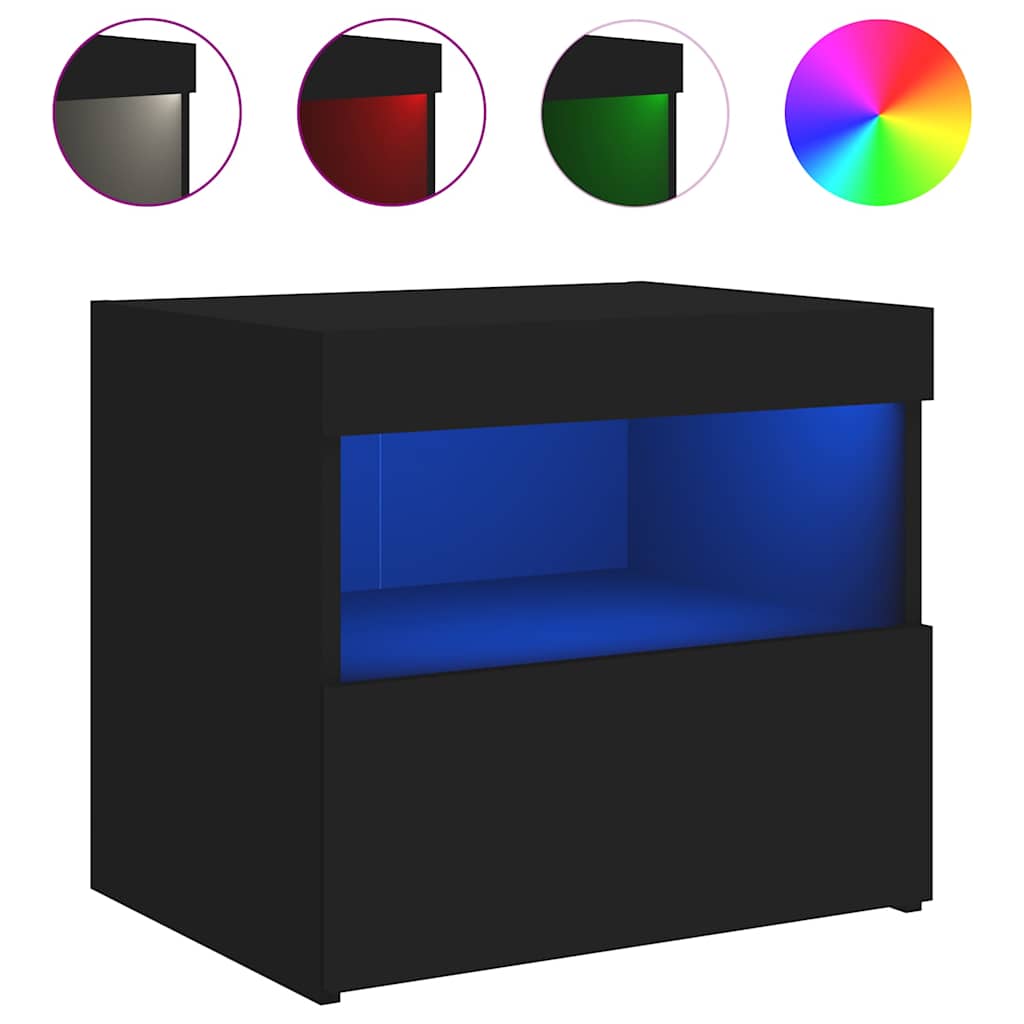 Nightstand with LED Lights Black 50 X 40 X 45 Cm