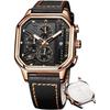 OLEVS Men's Quartz Chronograph Leather Dress Watch Black Waterproof Casual Square Business Wristwatch