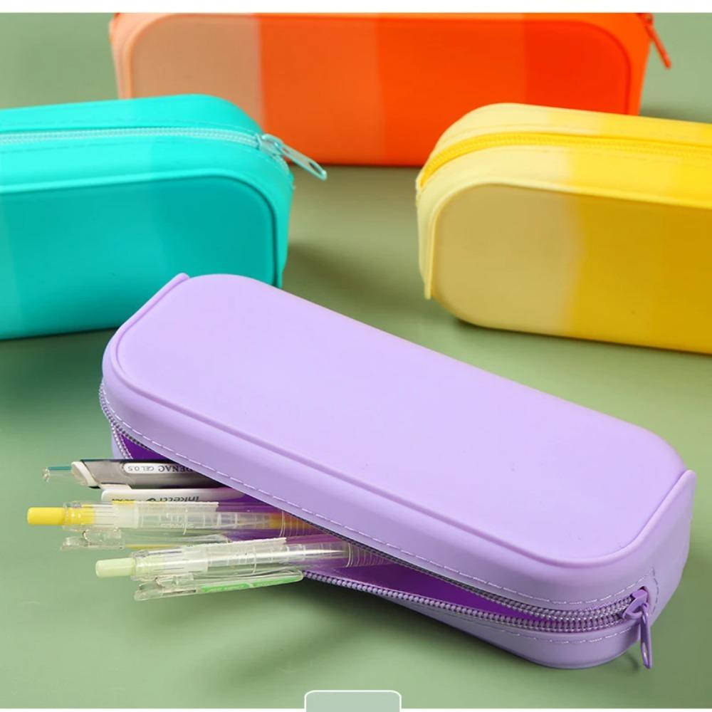 Waterproof Silicone Pencil Case Zippered Stationery Storage Pouch Stationery Bag  Kid Gift