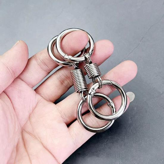 6Pcs Retro Spring Double Ring Keychain Zinc Alloy Anti-Lost Stretchy Key Organizer with Lobster Clasp Multi-functional Tool