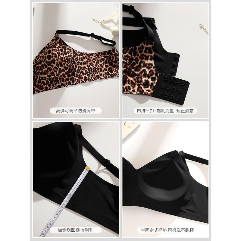 Women S Plus Size Wireless Push Up Backless Leopard Print Bra